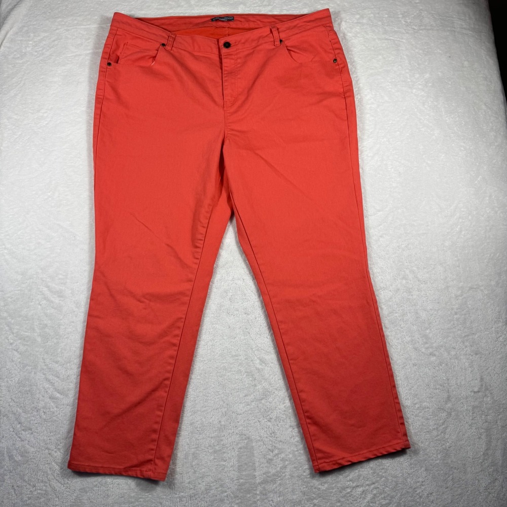 Jessica London Women 22W Coral Orange Stretch Cotton Straight Leg Pants Casual